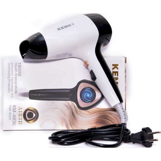 KEMEΙ KM-6836 Σεσουάρ Μαλλιών 1800W Λευκό-Μαύρο image 2