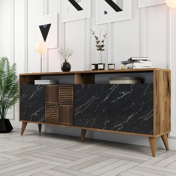 Μπουφές 24Mall Pavia από Μοριοσανίδα/Πλαστικό 180x35x78.6 cm - Καρυδί/Μαύρο image 2
