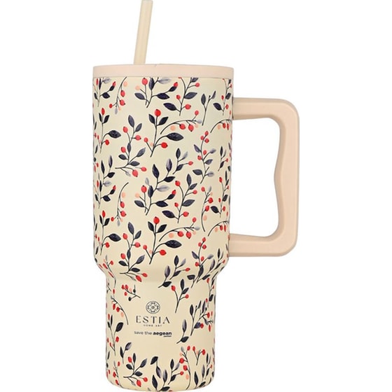 Κούπα Θερμός Estia Με Λαβή & Καλαμάκι 900ml Save The Aegean Tumbler Bloom Beige image 0