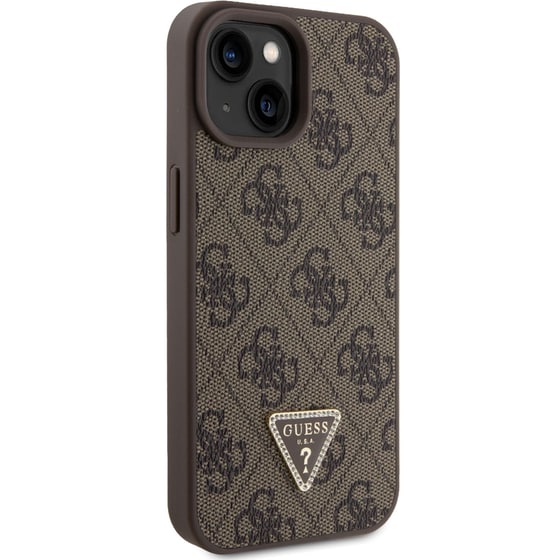 Θήκη Apple iPhone 15 - Guess Triangle Metal Logo Strass Collection Crossbody Case - Καφέ image 6