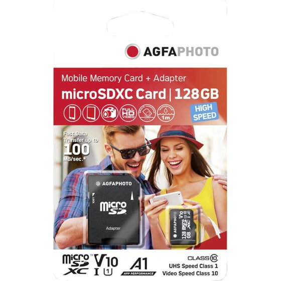 AgfaPhoto microSDXC 128GB Class 10 U3 V10 High Speed με αντάπτορα image 1