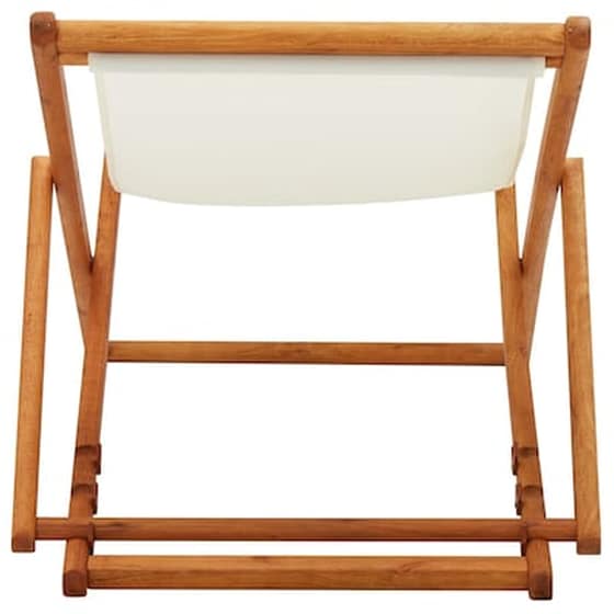 Vidaxl Σεζλόνγκ Πτυσσόμενη Λευκό Κρεμ Από Ξύλο Ευκαλύπτου Και Ύφασμα image 5