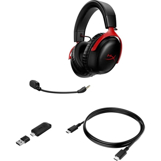 HyperX Cloud III Gaming Ασύρματα Ακουστικά 2.4GHz/USB - Μαύρα/Κόκκινο image 6