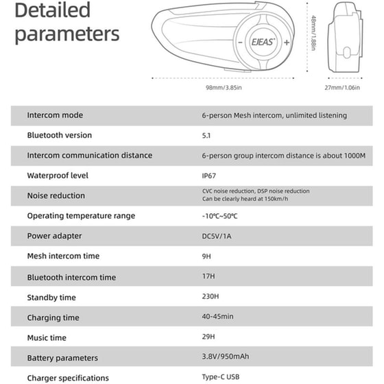 Σύστημα Ενδοεπικοινωνίας Μοτοσυκλέτας Bluetooth EJEAS Q8 image 4