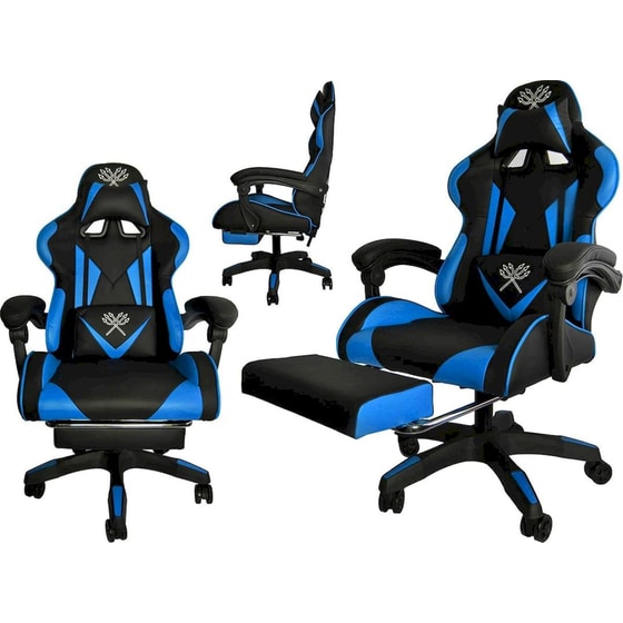 Καρέκλα Gaming Malatec 8978 με Υποπόδιο από Οικολογικό Δέρμα - Μαύρη/Μπλε image 2