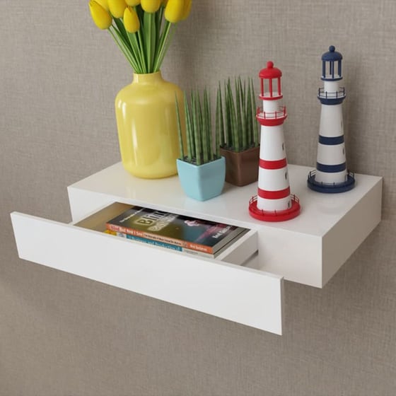 Ράφι Τοίχου VidaXL με Συρτάρι από MDF 48x25x8 cm - Λευκό image 3