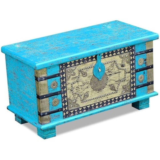 Μπαούλο Αποθήκευσης VidaXL από Ξύλο Μάνγκο 80x40x45 cm - Μπλε image 5