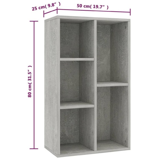 Βιβλιοθήκη VidaXL από Μοριοσανίδα 50x25x80 cm - Γκρι image 11