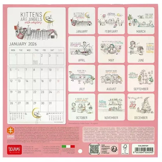 Ημερολόγιο Τοίχου Legami 2026 Sketchy Cats 18x18cm image 1