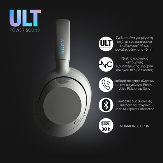 Sony ULT WEAR Ασύρματα Ακουστικά Κεφαλής Λευκά του πάγου BT ULT POWER SOUND & Noise Cancelling image 1