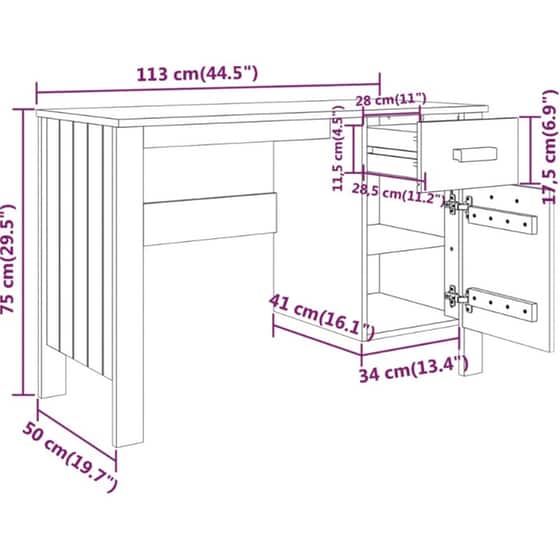 Γραφείο VidaXL Hamar από Μασίφ Ξύλο Πεύκου 113x50x75 cm - Ανοιχτό Γκρι image 6