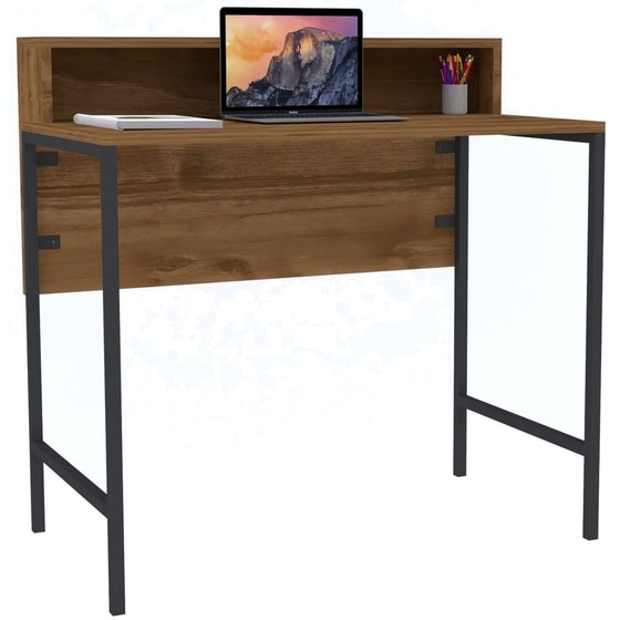 Γραφείo Μελέτης 24Mall Brescia από Μοριοσανίδα 90x50x75cm - Μαύρο/Καφέ image 1