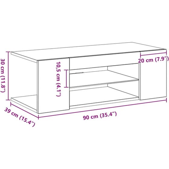 Έπιπλο Τηλεόρασης VidaXL με LED 90 x 39 x 30 cm - Μαύρη Οξιά image 12