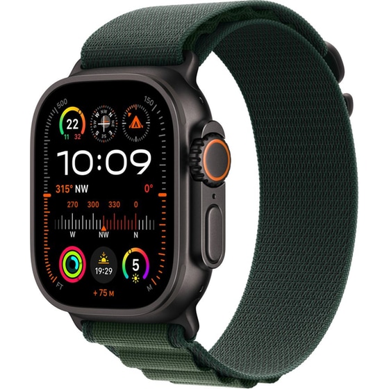Apple Watch Ultra 2 GPS + Cellular 49mm Black Titanium Case with Dark Green Alpine Loop - Medium image 0