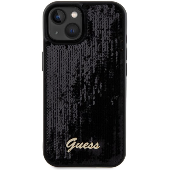 Guess  Quot;sequin Script Metal Quot; Hard Case Iphone 15 (black – Guhcp15spsfdgsk) image 0