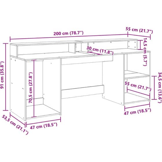 Γραφείο VidaXL με LED από Επεξεργασμένο Ξύλο 200x55x91 cm - Sonoma Δρυς image 10