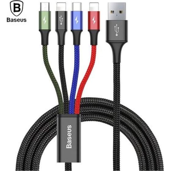 Καλώδιο φόρτισης Baseus Rapid Braided USB-A σε 2x Lightning / USB-C / Micro USB 1.2m - Πολύχρωμο image 0