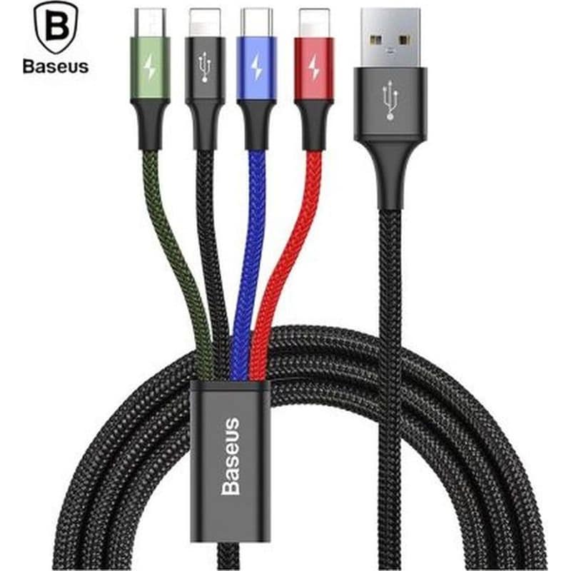 Καλώδιο φόρτισης Baseus Rapid Braided USB-A σε 2x Lightning / USB-C / Micro USB 1.2m – Πολύχρωμο