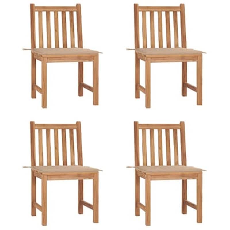Vidaxl Καρέκλες Κήπου 4 Τεμαχίων Από Μασίφ Ξύλο Teak Με Μαξιλάρια