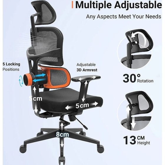 Καρέκλα Γραφείου/Gaming Eureka Ergonomic ERK-OC12-B από Ύφασμα Mesh - Μαύρη image 7