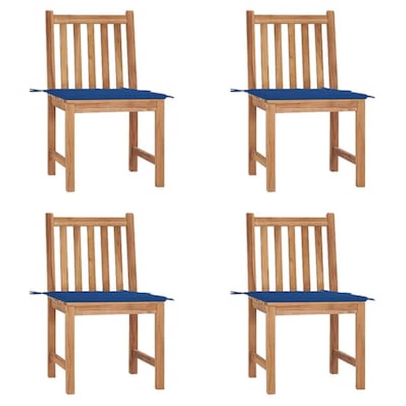 Vidaxl Καρέκλες Κήπου 4 Τεμαχίων Από Μασίφ Ξύλο Teak Με Μαξιλάρια