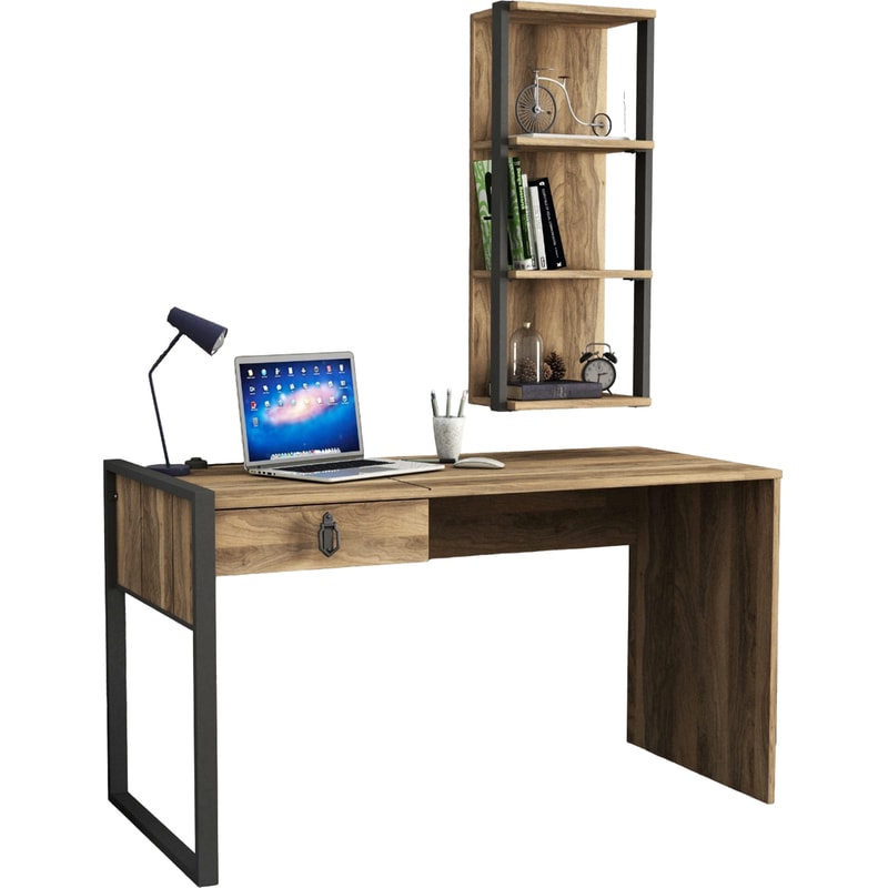 Γραφείο με Συρτάρια 24Mall Firma Plus από Μοριοσανίδα 124x60x75.8 cm - Μπεζ/Ανθρακί