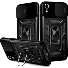 Θήκη Apple iPhone XR - Bodycell Armor Slide με Κάλυμμα Κάμερας & Μεταλλικό Ring Holder - Μαύρο