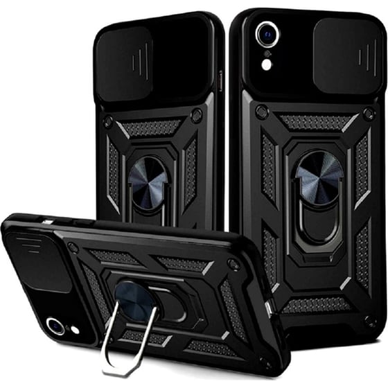 Θήκη Apple iPhone XR - Bodycell Armor Slide με Κάλυμμα Κάμερας & Μεταλλικό Ring Holder - Μαύρο image 0