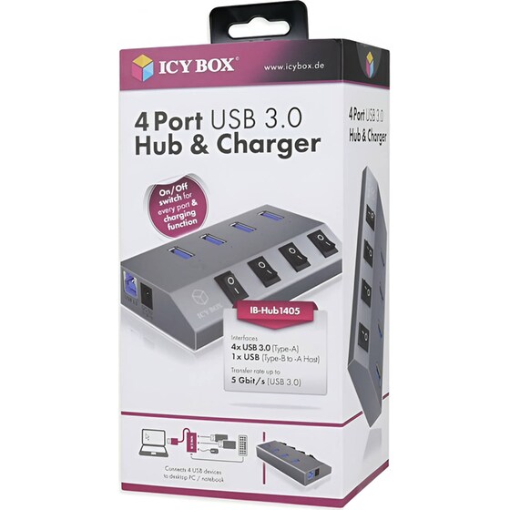 Icy Box IB-HUB1405 USB Hub 4-Port USB 3.0 συμβατό με USB-A image 5
