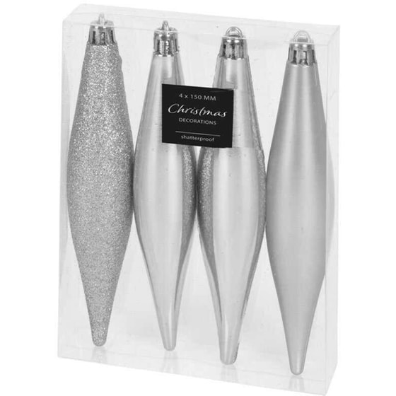 Σετ Χριστουγεννιάτικα Στολίδια K-m Silver Can059648 Πλαστικό 4 Τμχ - Ρόμβος image 0