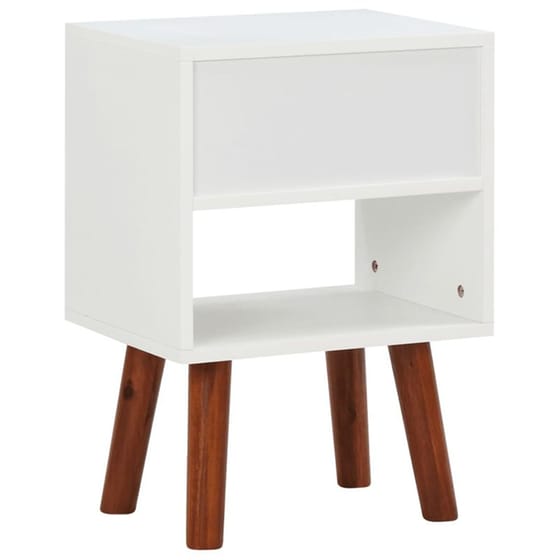 Κομοδίνο Vidaxl Από Μασίφ Ξύλο Ακακίας 40x30x57 cm - Λευκό Ματ Καφέ image 4