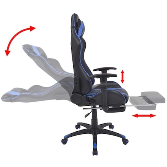 Καρέκλα Gaming Racing VidaXL Συνθετικό Δέρμα με Υποπόδιο - Μπλε/Μαύρη image 3