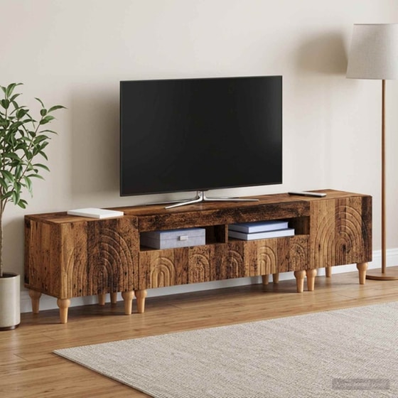 Έπιπλο Τηλεόρασης VidaXL με LED 3 τμχ 198 x 35 x 43 cm - Παλαιωμένο Ξύλο image 2
