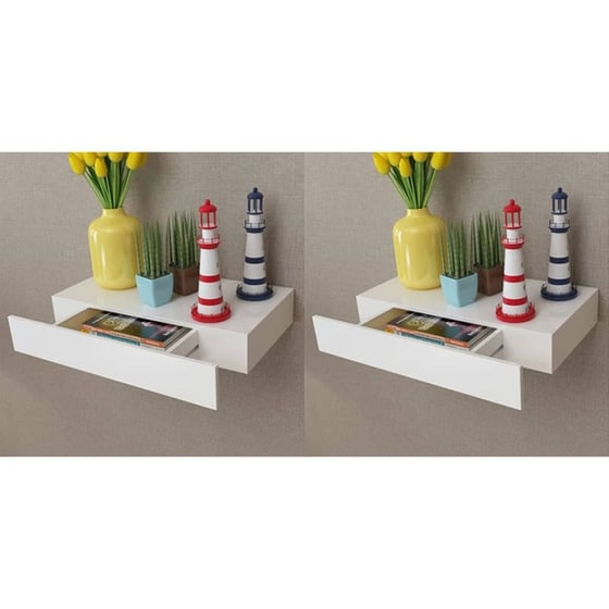 Ράφια Τοίχου VidaXL με Συρτάρι από MDF 48x25x8 cm 2 Τμχ - Λευκό image 3