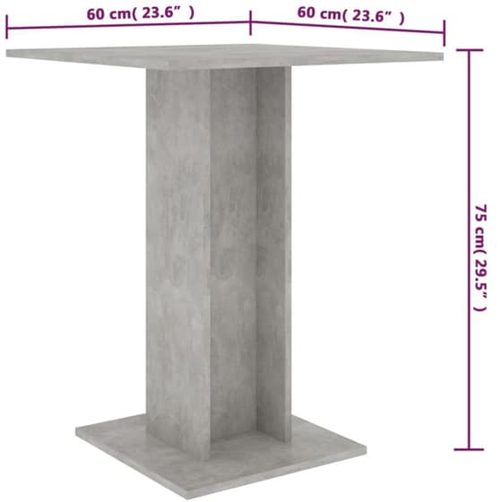 Τραπέζι Vidaxl Bistro από Μοριοσανίδα 60x60x75 cm - Γκρι Σκυροδέματος image 3