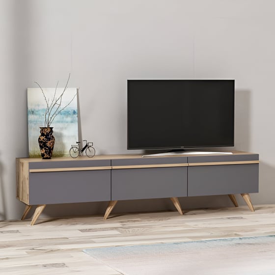 Έπιπλο Τηλεόρασης Melone από Μοριοσανίδα 180x35x42cm - Ανθρακί/Καφέ image 3