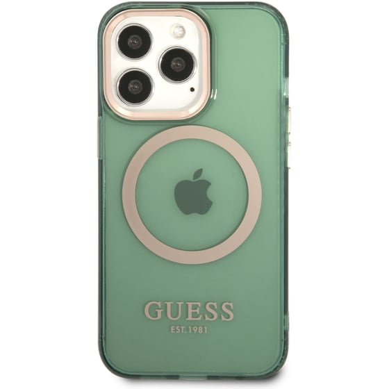 Θήκη Apple iPhone 15 - Guess Gold Outline Translucent Magsafe Hard Case - Χακί image 0