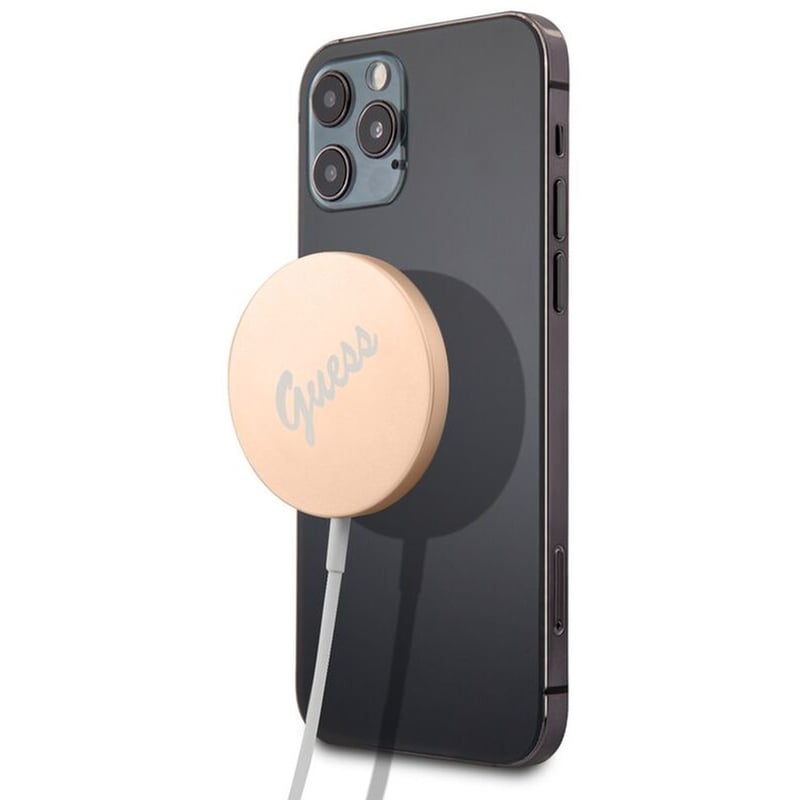 GUESS Ασύρματος Φορτιστής Guess Vintage Script Logo Wireless MagSafe Charger Pad Qi - Gold