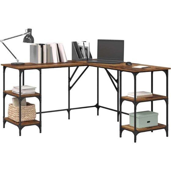 Γραφείο VidaXL από Επεξεργασμένο Ξύλο 139x139x75 cm - Παλιό Ξύλο image 1