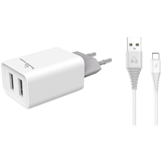 Σετ Φόρτισης Powertech Pt-776 2x Usb 2.1A with cable Usb to Usb-C 1m - White image 0