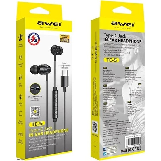 Ακουστικά Handsfree Awei TC-5 USB-C - Μαύρο image 1