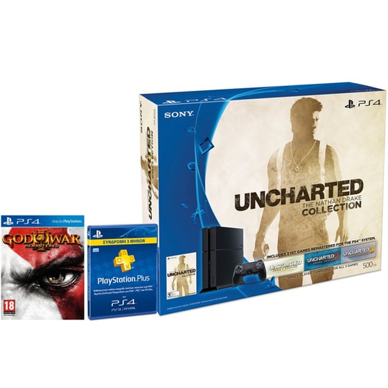 Sony PlayStation 4 - 500GB C Chassis & Uncharted Nathan Drake Collection & God of War 3 Remastered & PS Plus 3 Μηνών image 0