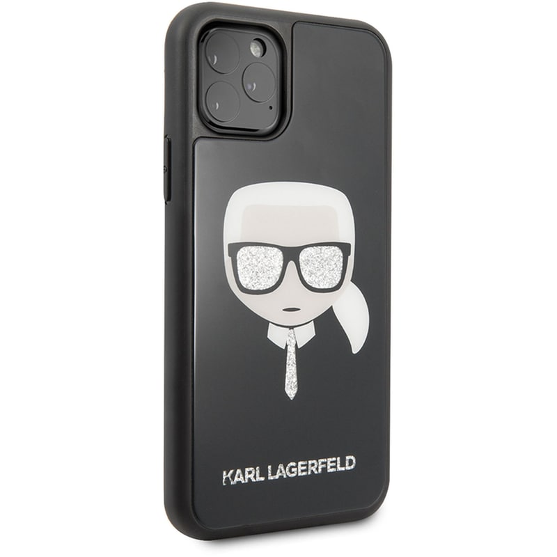 Karl Lagerfeld Double Layer Glitter Hard Case Karl #039;s Head Θήκη Προστασίας Από Σιλικόνη – Apple Iphone 11 Pro (μαύρο)