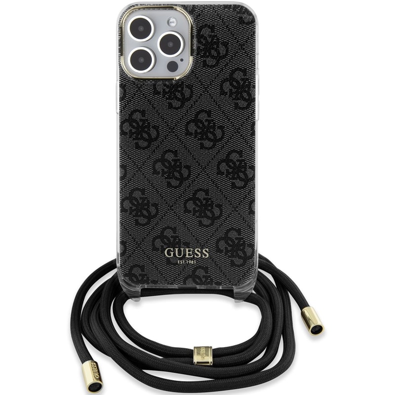 GUESS Θήκη Apple iPhone 15 Pro - Guess 4g Logo Collection Crossbody Hard Case με Script Metal Logo - Μαύρο