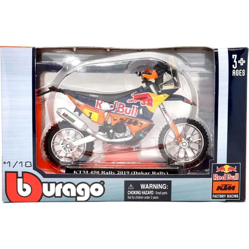BBURAGO Bburago Μοτοσυκλέτα 1:18 Red Bull KTM 450 Rally/ 450 Rally 2019/ SF-F Factory Edition 1 Τμχ - Τυχαία Επιλογή Σχεδίου