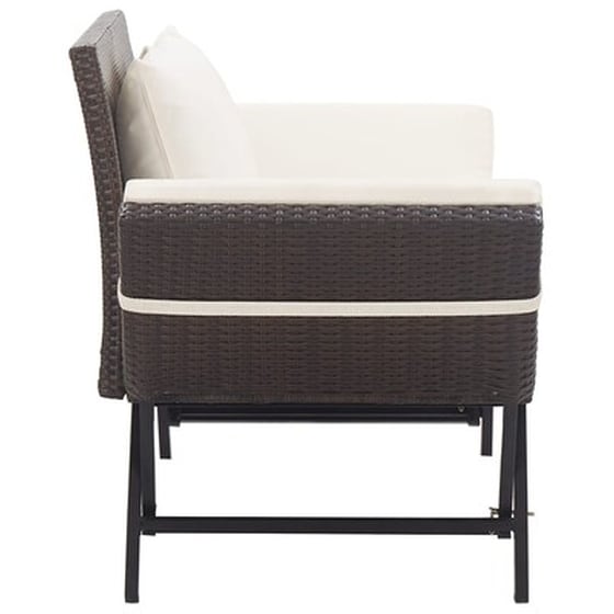 Παγκάκι Κήπου VidaXL με Μαξιλάρια από Συνθετικό Ρατάν 130-176x70x80 cm - Καφέ/Κρεμ image 3