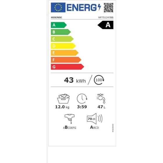 HISENSE WF7S1247BB 12 kg 1.400 Στροφές Μαύρο με WiFi Πλυντήριο ρούχων image 7