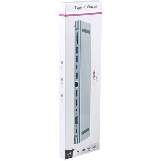 Docking Station Powertech BYL-2003U2 με 12 Θύρες, Βάση Laptop και USB-C - Γκρι image 1
