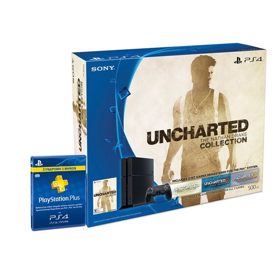 Sony PlayStation 4 - 500GB C Chassis & Uncharted Nathan Drake Collection & PS Plus 3 Μηνών image 0
