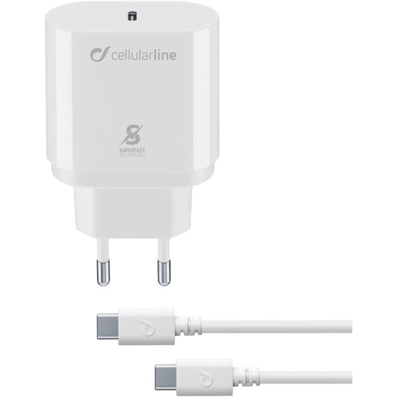 Σετ Φόρτισης Cellular Line Usb-C 25W with cable Usb-C to Usb-C 1m - White image 0
